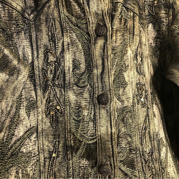 Flashback bronze crochet, embroidered sequin detail button down closure jacket - Picture 2 of 10